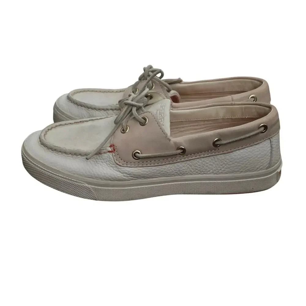 Sperry Boat Shoes Bahama Plushwave Mens US 7.5 Bone Leather Low Top Lace Up